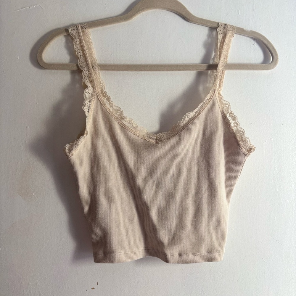 Forever 21 Cream Lace-Trim Camisole